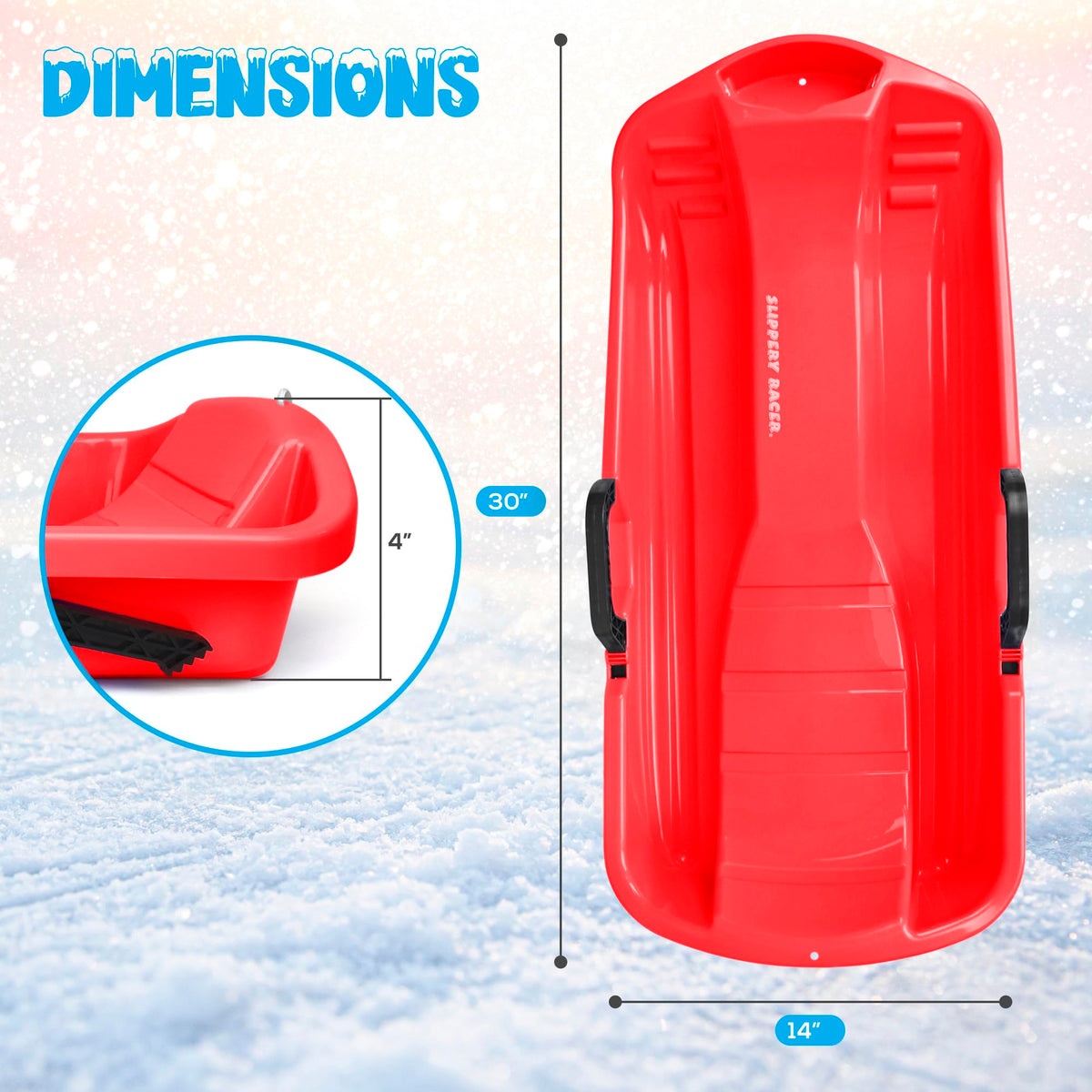 Red Flexible Plastic Toboggan Snow Sled with Brake Q6319