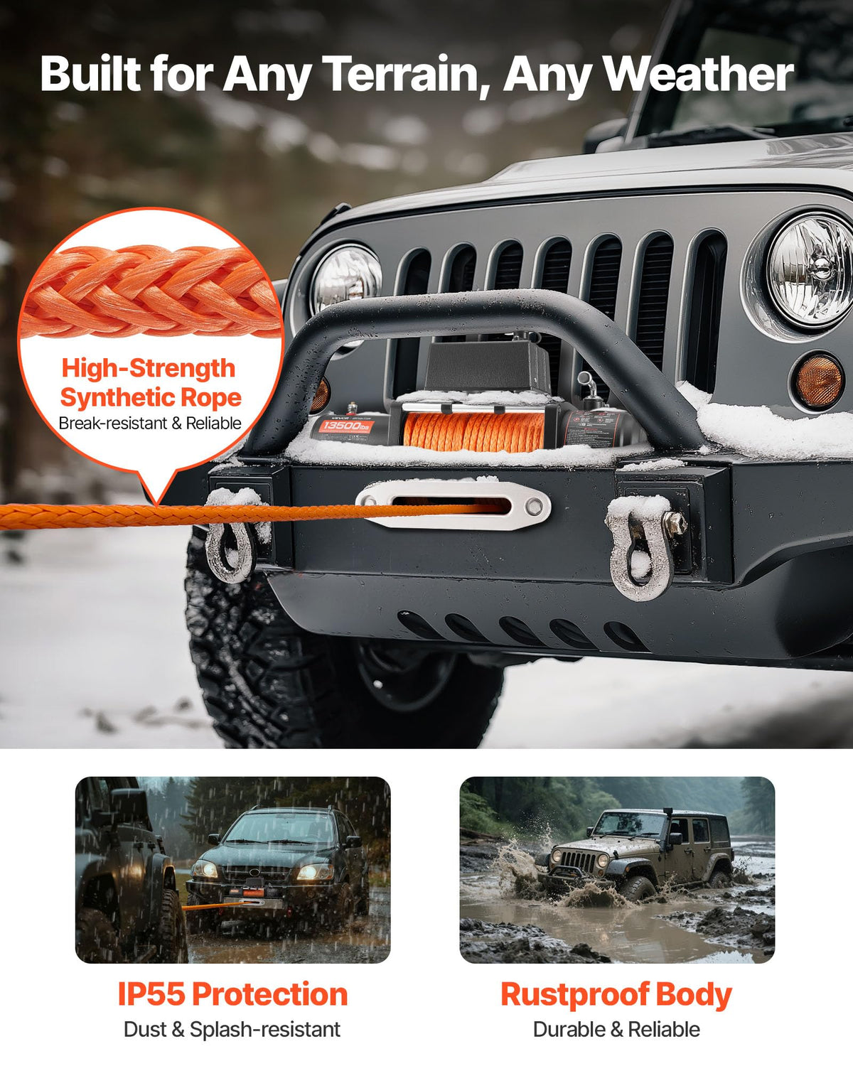 13,500 lb 12V DC Electric Truck Winch with Synthetic Rope Z302