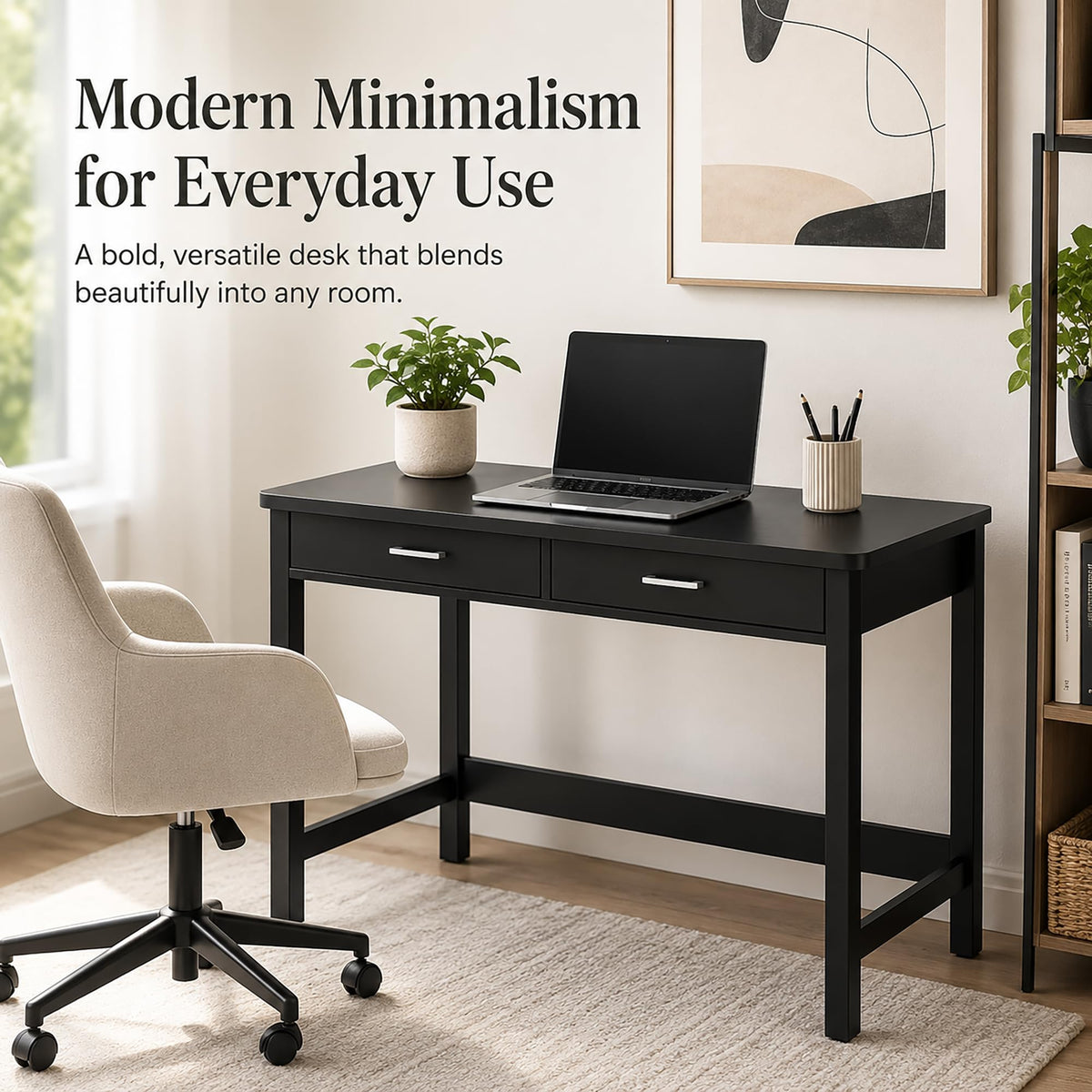 39.4" Small Desk with Wood Drawers Black K960108