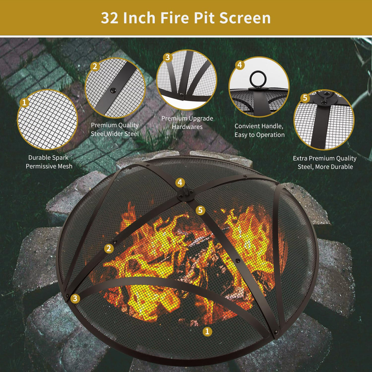 32In Reinforced Steel Round Fire Pit Screen Cover O7062