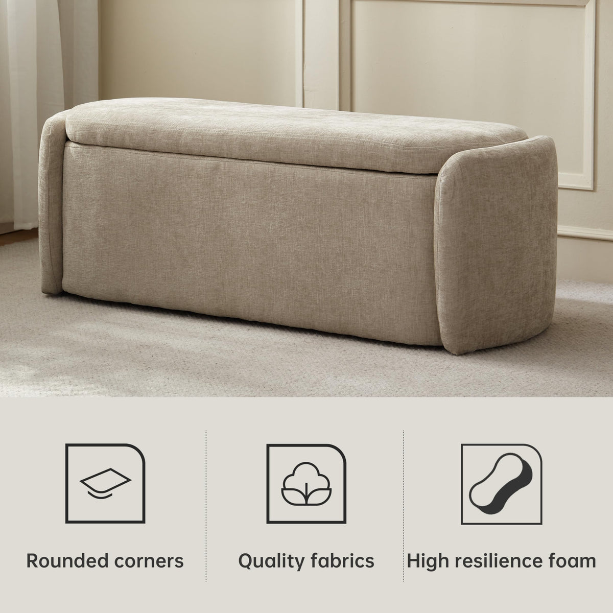 Khaki Upholstered Storage Bench T31590