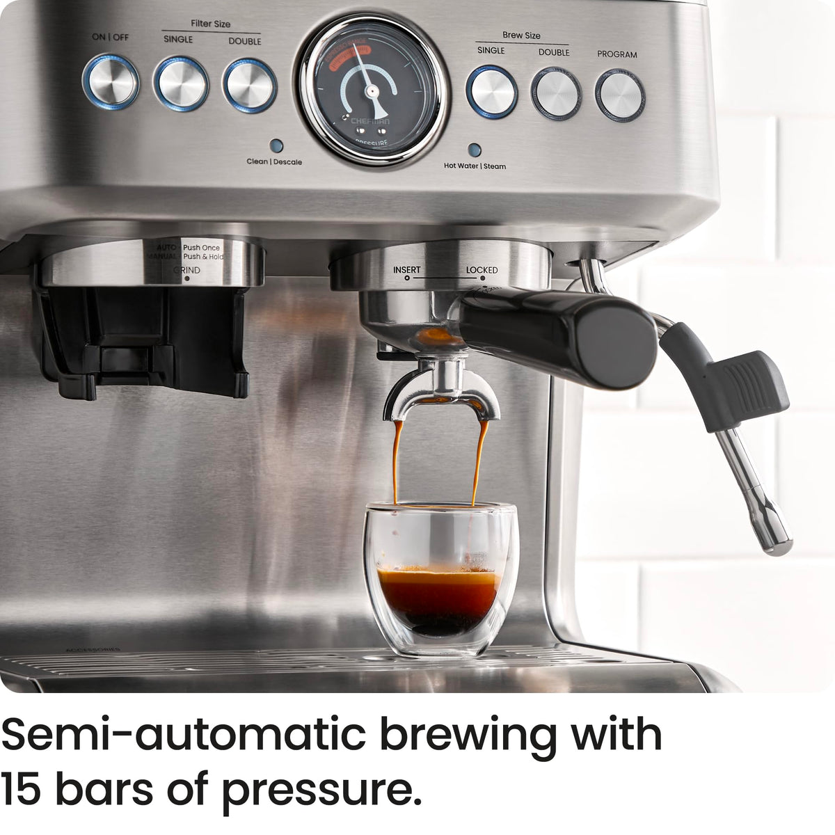 15 Bar Espresso Machine with Milk Frother and Coffee Grinder V258