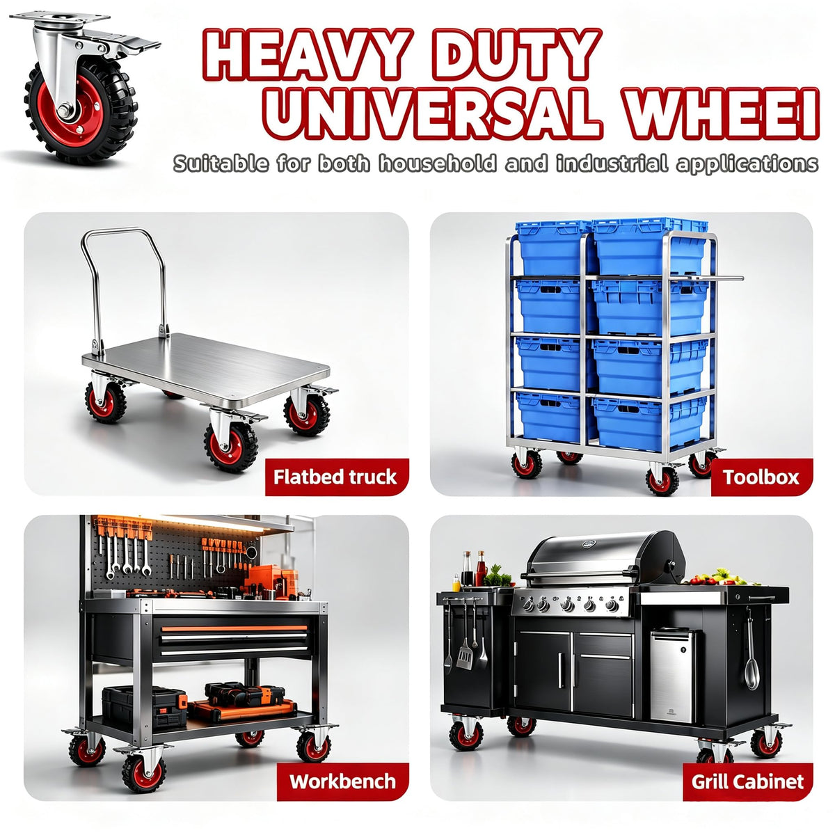 5 Inch Heavy Duty Casters Set of 4 Dual Locking Rubber Swivel Plate E155692