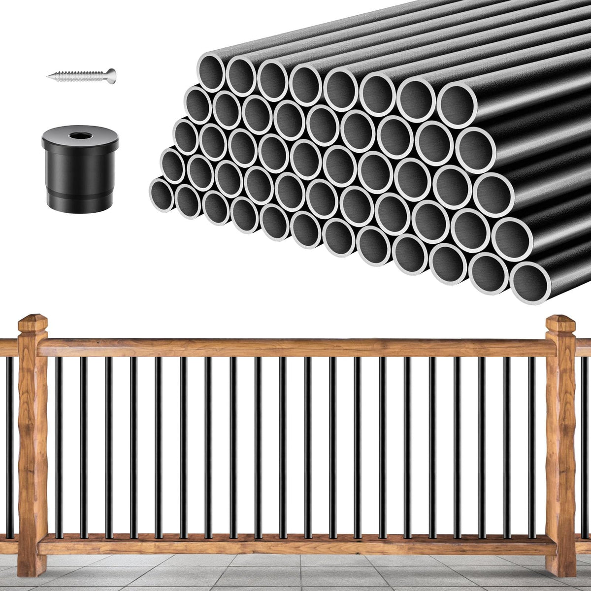 101 Pack 26" x 3/4" Black Round Aluminum Balusters P714