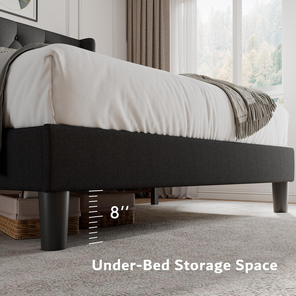 Queen Size Upholstered Platform Bed Frame with Tufted Headboard V6981