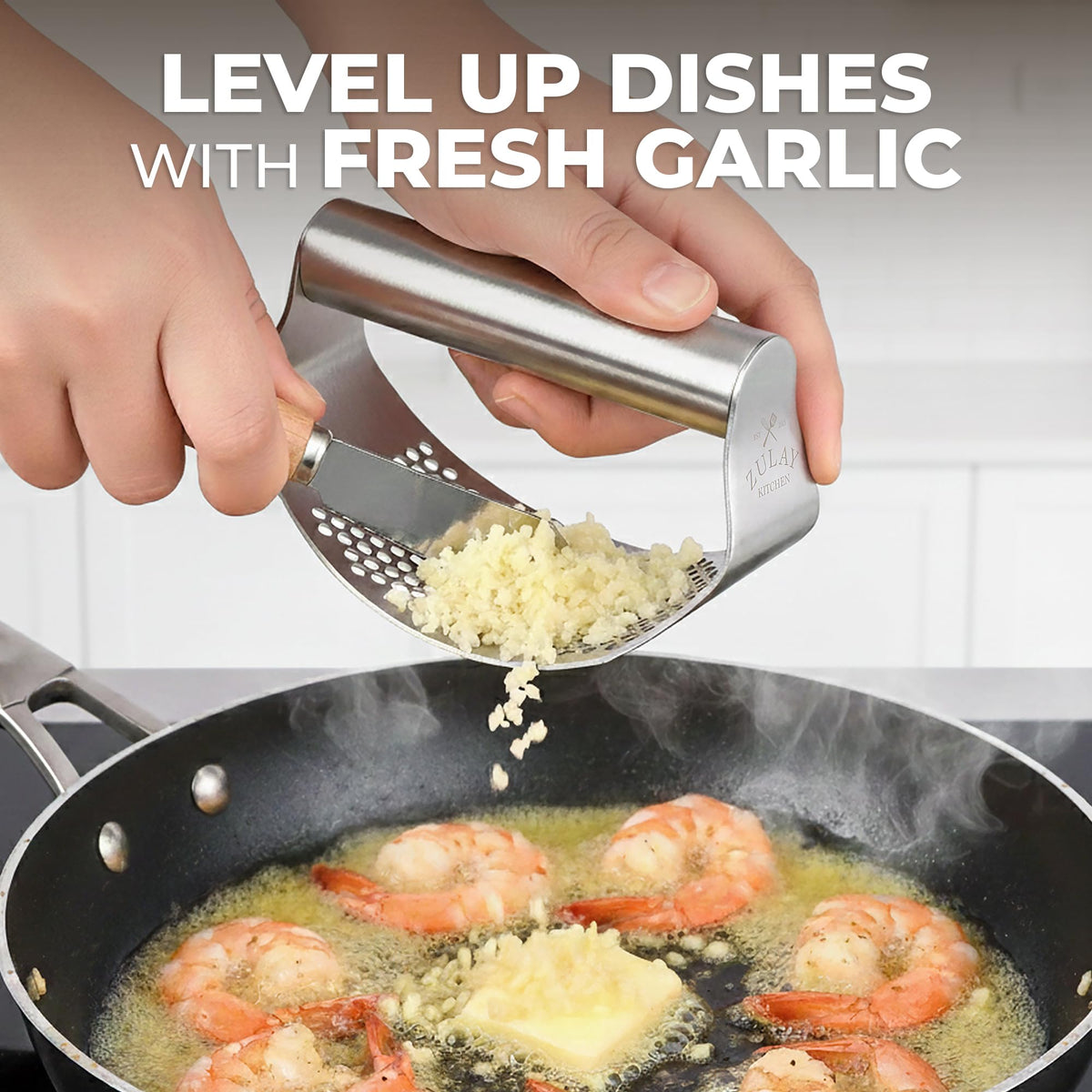 Stainless Steel Garlic Press Rocker Set with Peeler and Scraper X467
