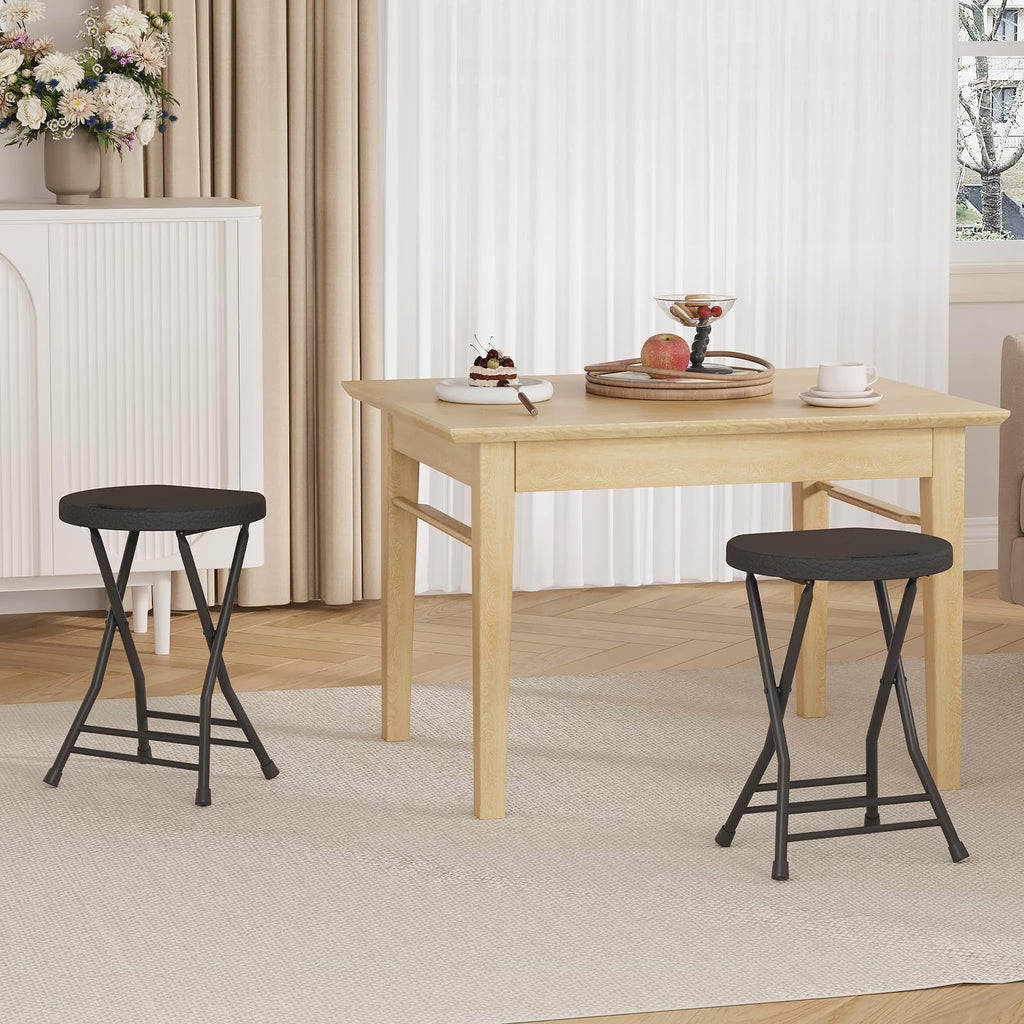 Folding Stool, Backless 18-Inch, Portable with Handle, Anti-Slip Feet, 600Lbs Capacity, Black O317