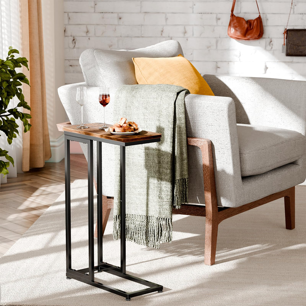 C Shaped Side Table Set of 2 Rustic Brown G178249
