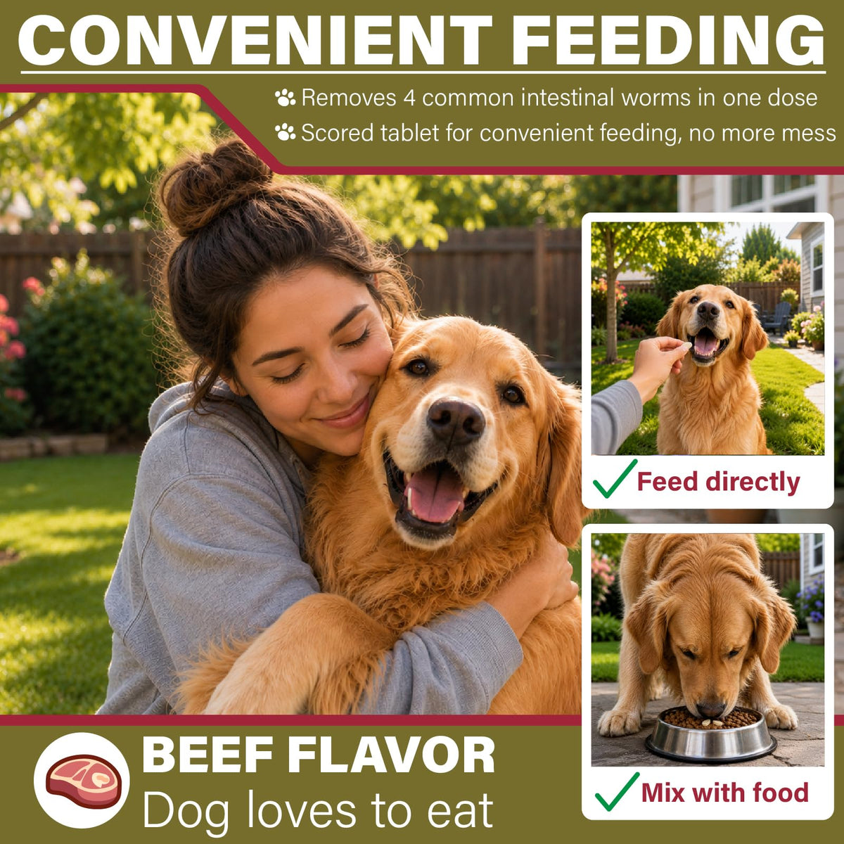 Chewable Dewormer for Dogs Over 45 lbs, 50 Beef Flavored Chewables P747