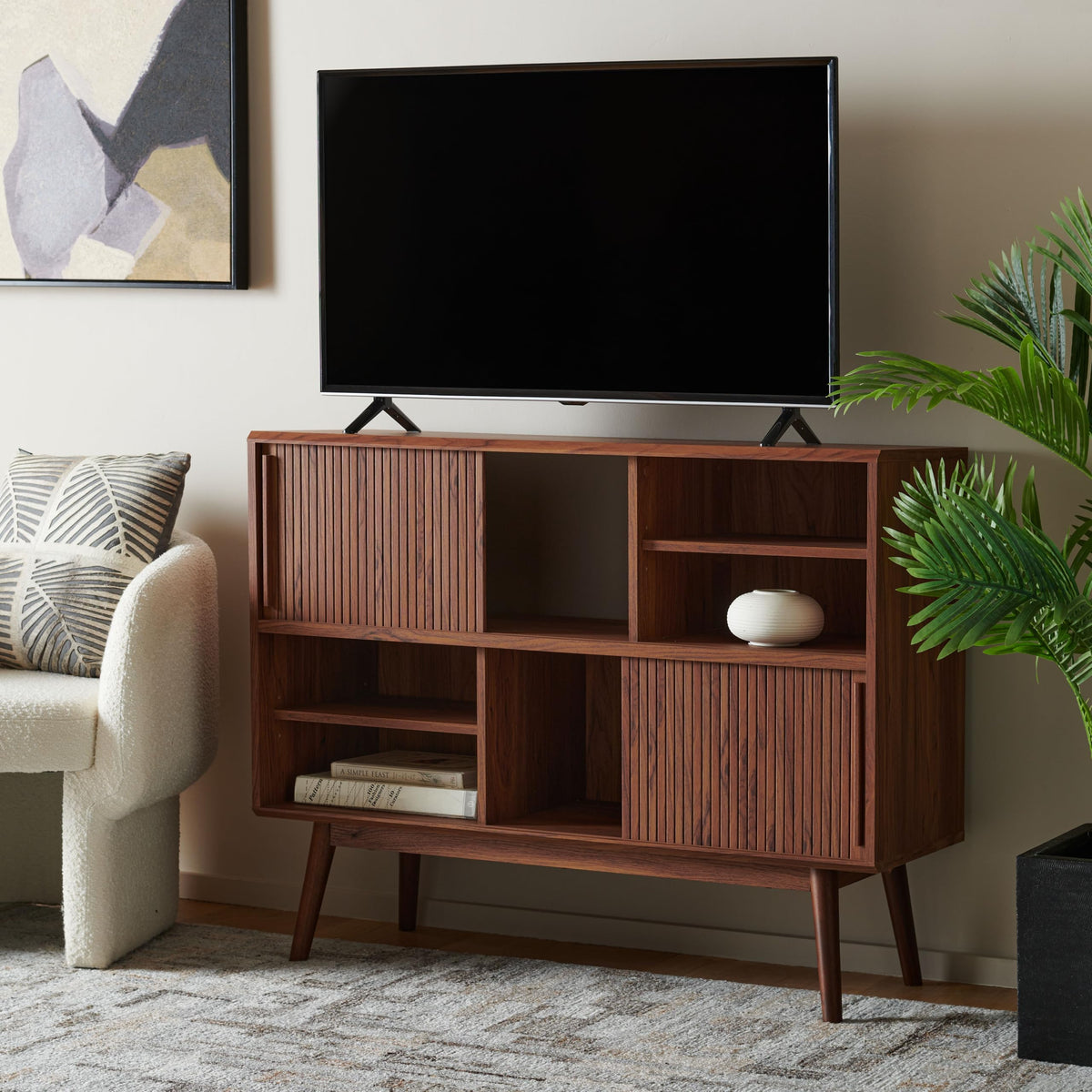 Walnut Brown TV Stand with Sliding Door Q868