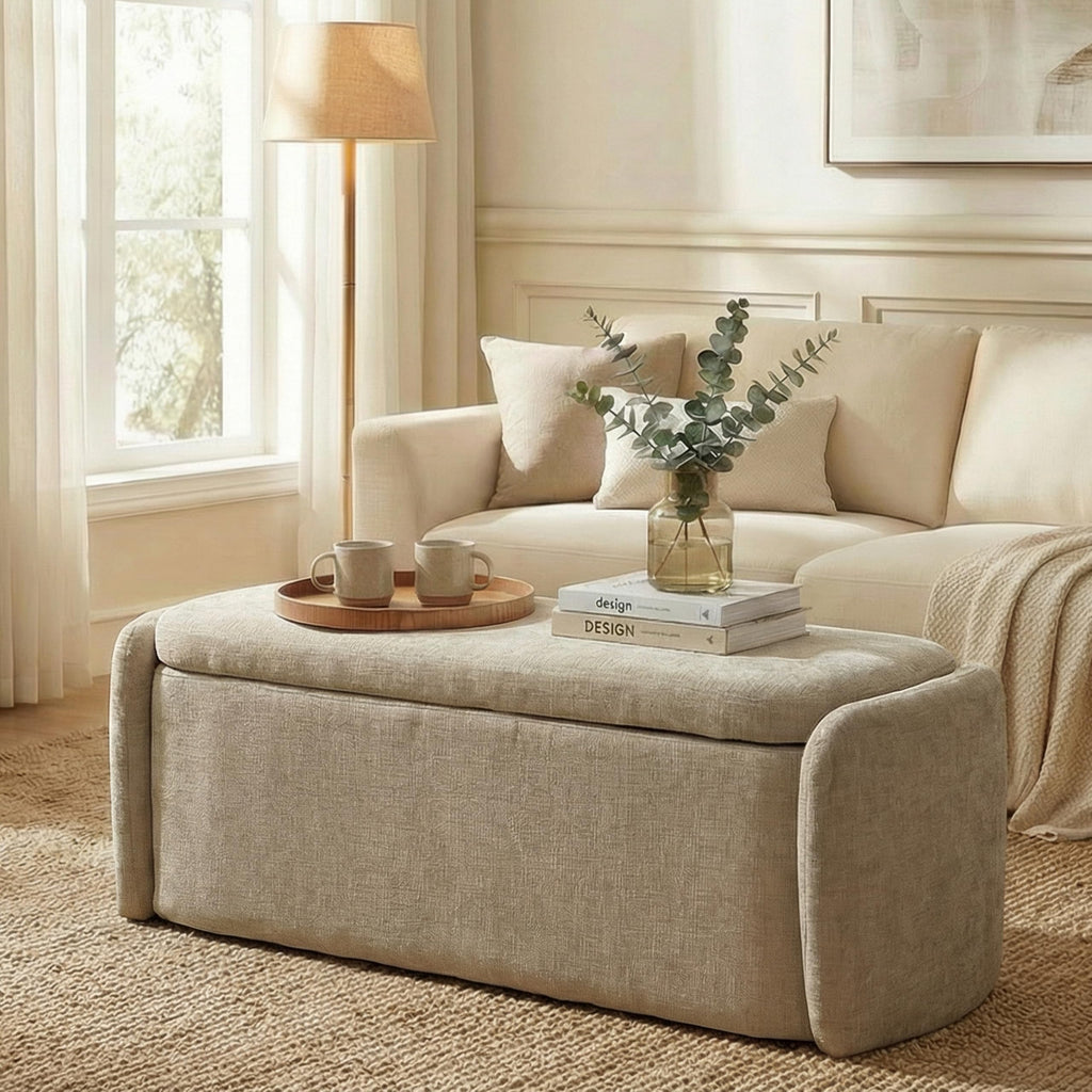 Khaki Upholstered Storage Bench T31590