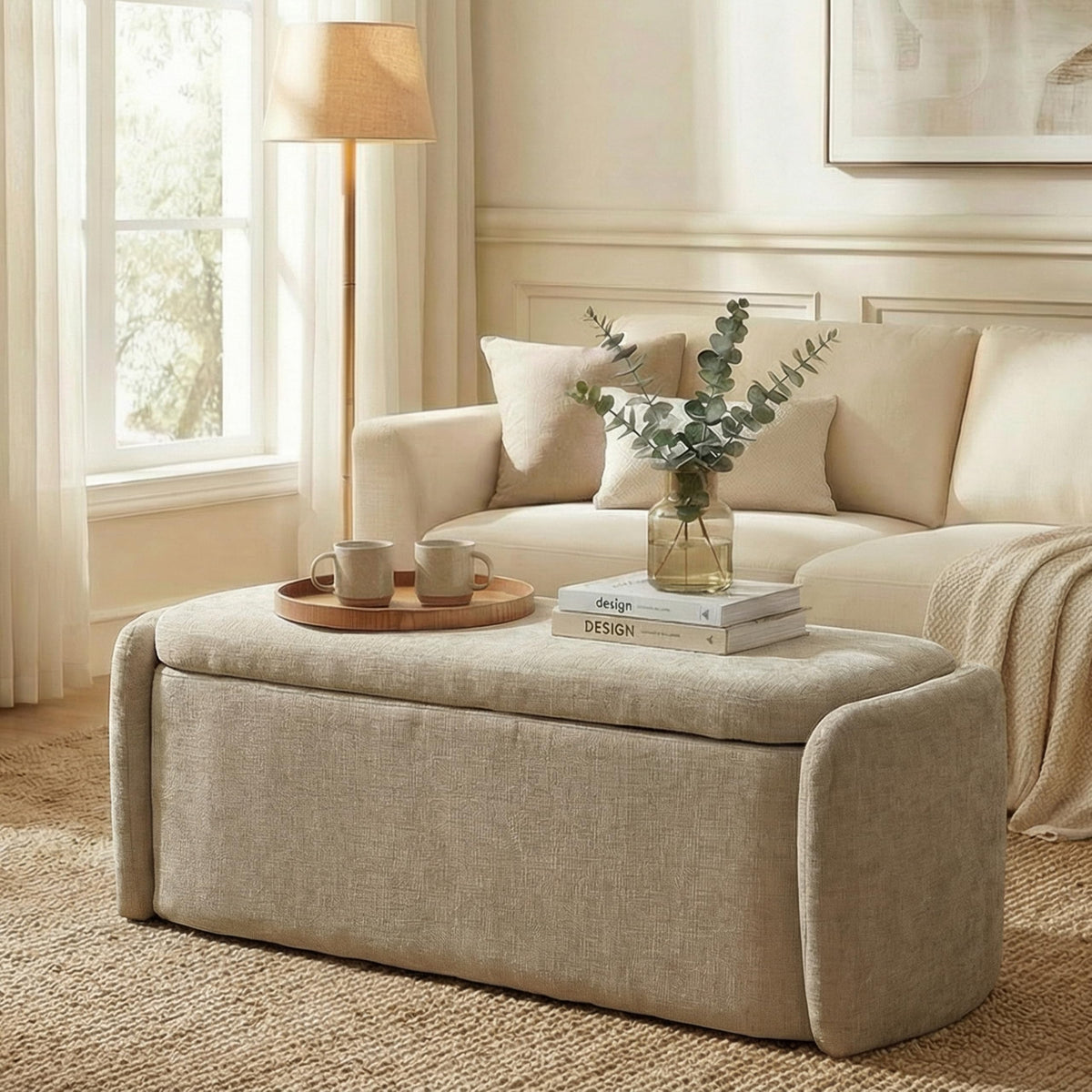 Khaki Upholstered Storage Bench T31590