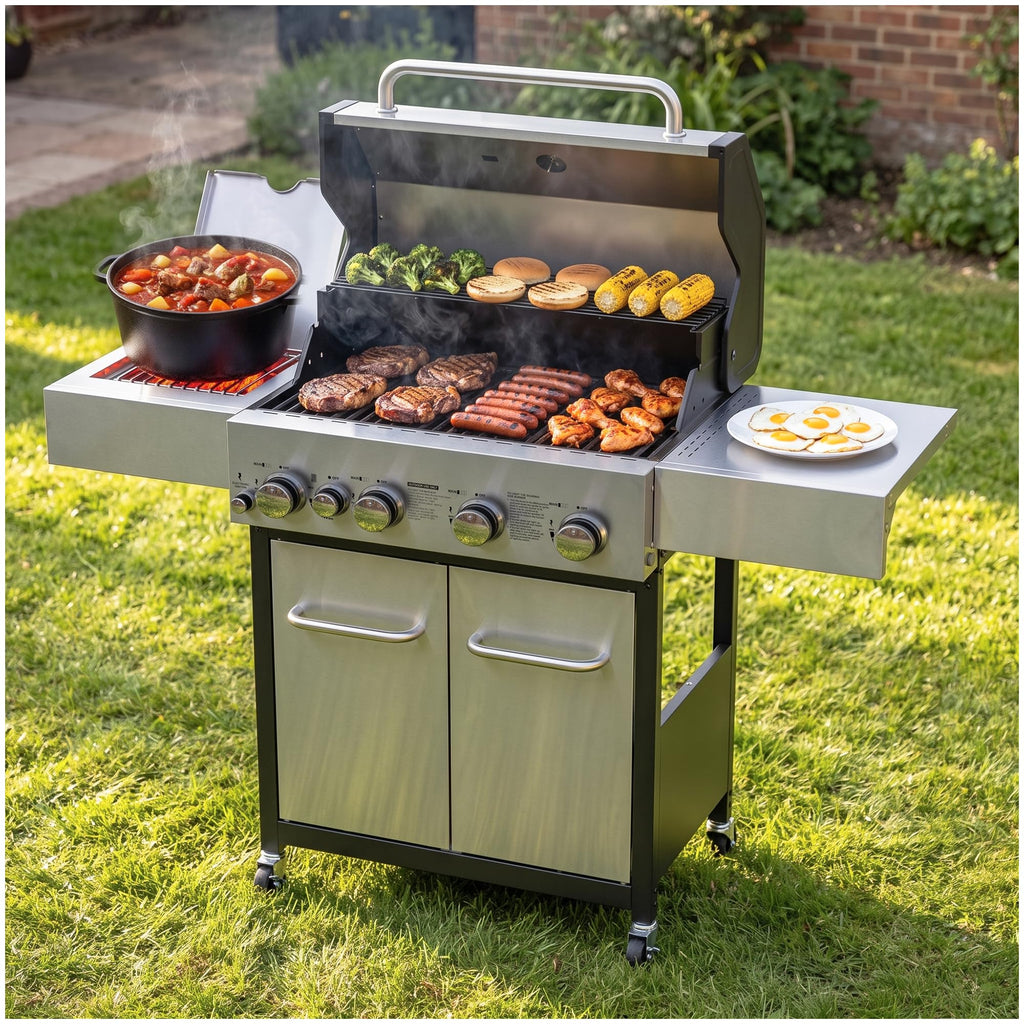 4 Burner Gas Grill with Side Burner and Wheels X958