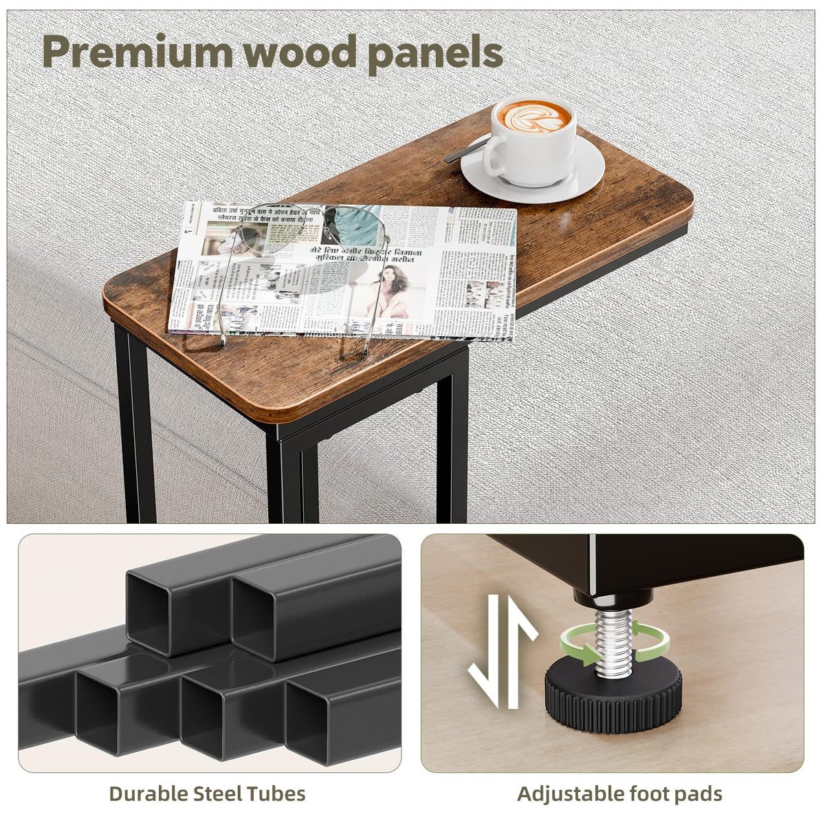 C Shaped Side Table Set of 2 Rustic Brown G178249