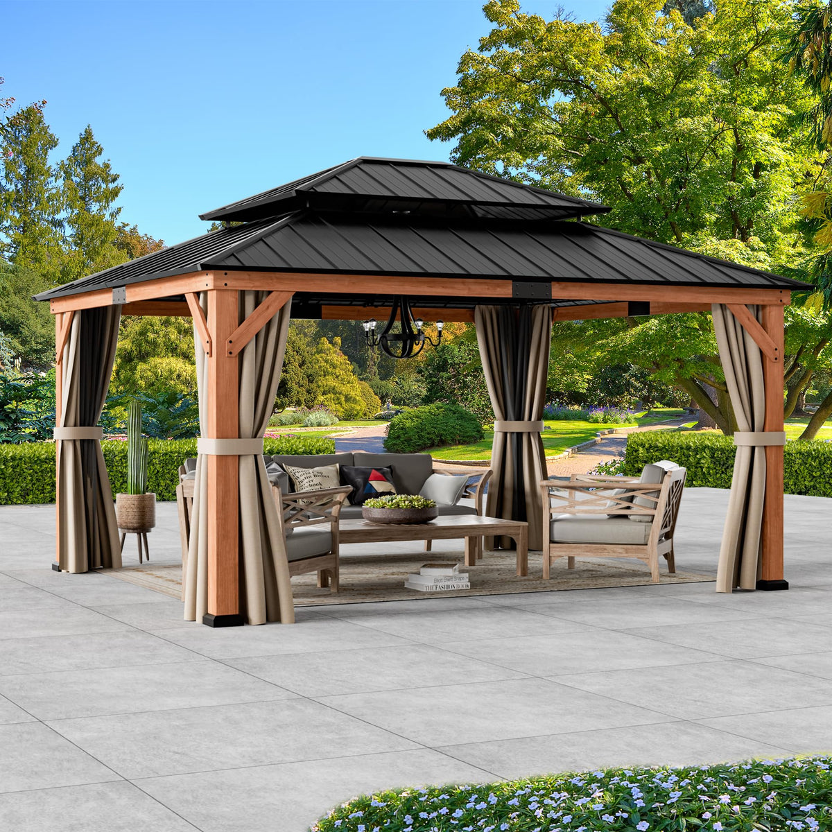 Wood Gazebo 13x15 with Galvanized Steel Roof Z85401
