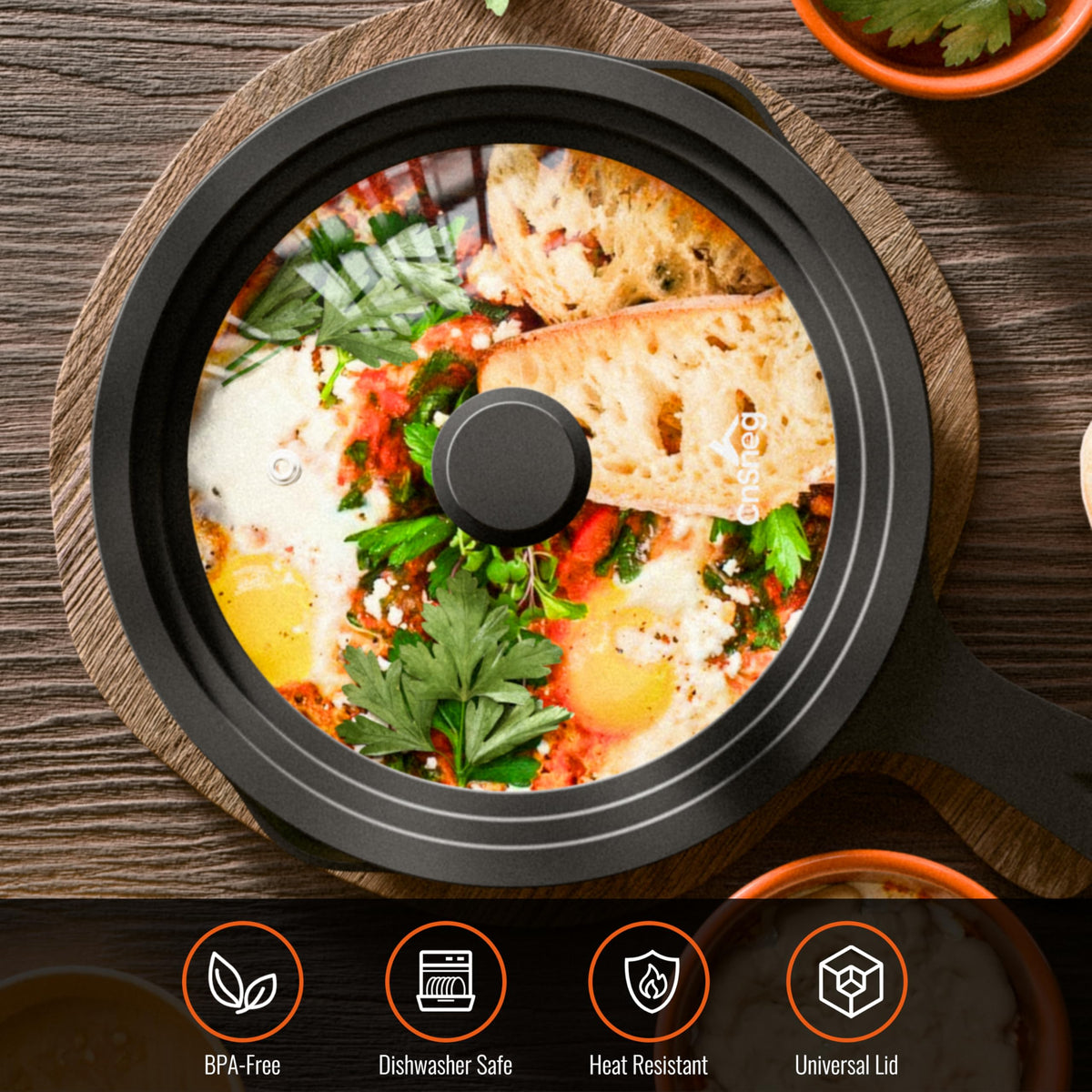 Tempered Glass Pot Lid with Silicone Rim, 10.5", 11" and 12" S329326