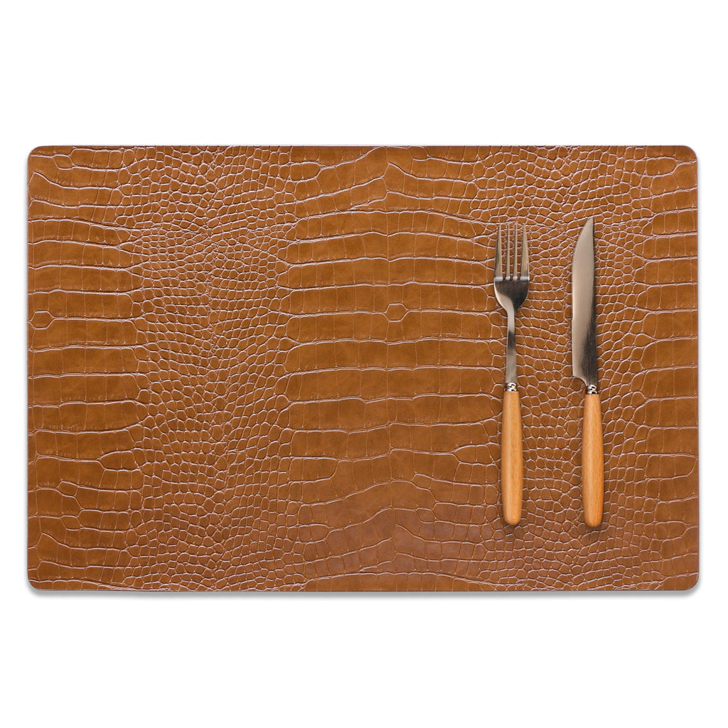 Faux Leather Placemats Set of 8 Brown L777847